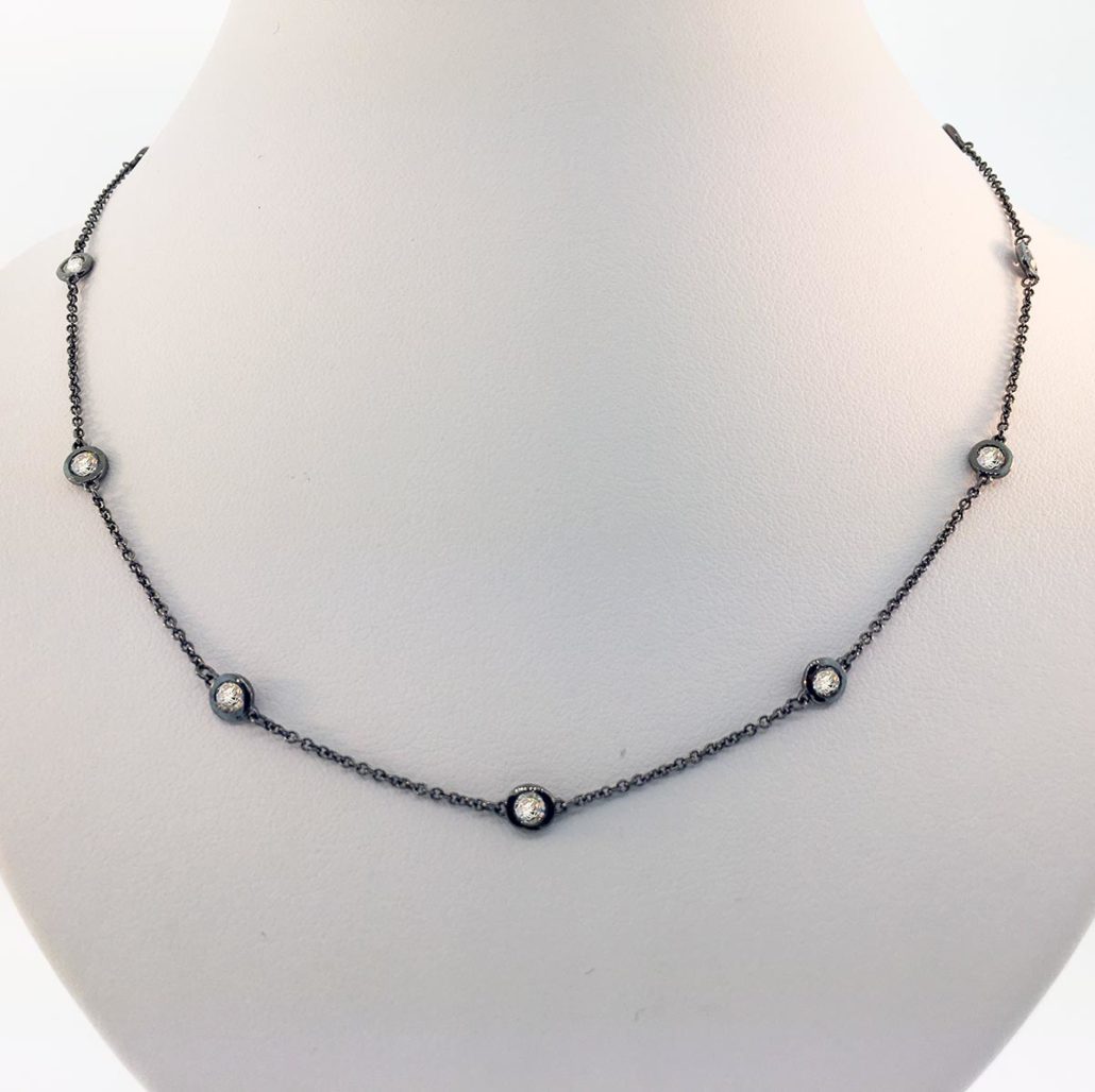 Diamonds on a chain, diamond essentials, diamond necklaces, 14K White Gold, Bezel Setting