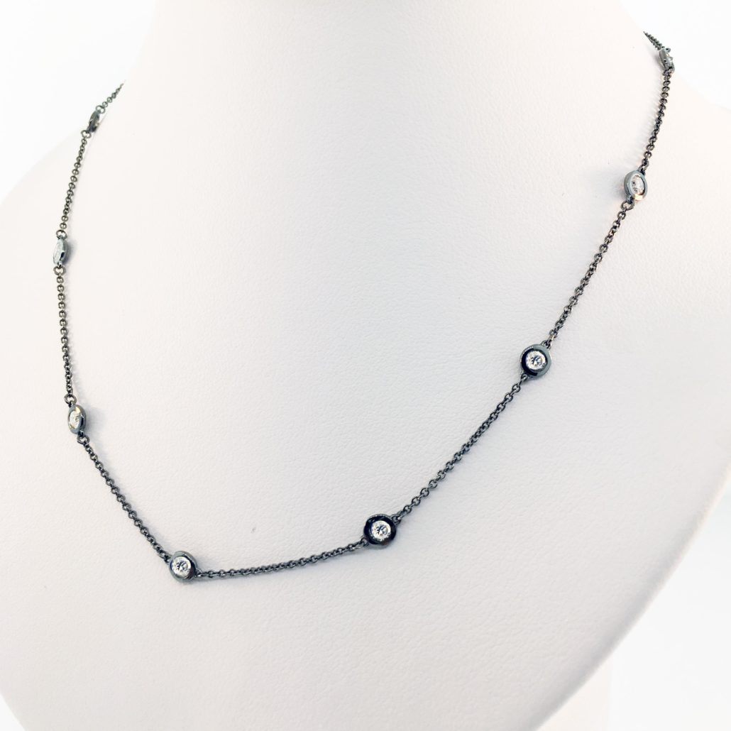 Diamonds on a chain, diamond essentials, diamond necklaces, 14K White Gold, Bezel Setting