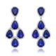 Heat treated blue sapphire, natural round brilliant diamond, halo set, dangling earrings, white gold