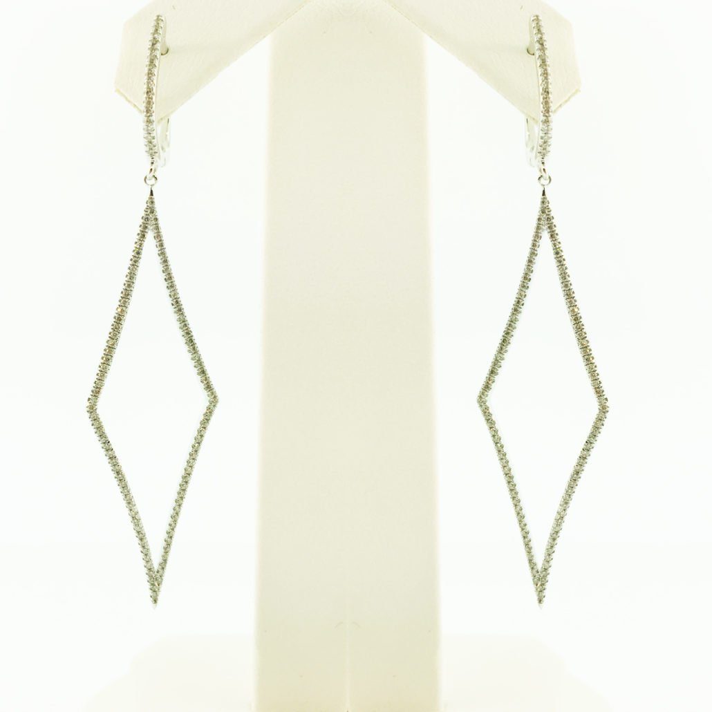 14K White Gold, Diamonds, Dangling Earrings, Lever Back, Diamond Shape