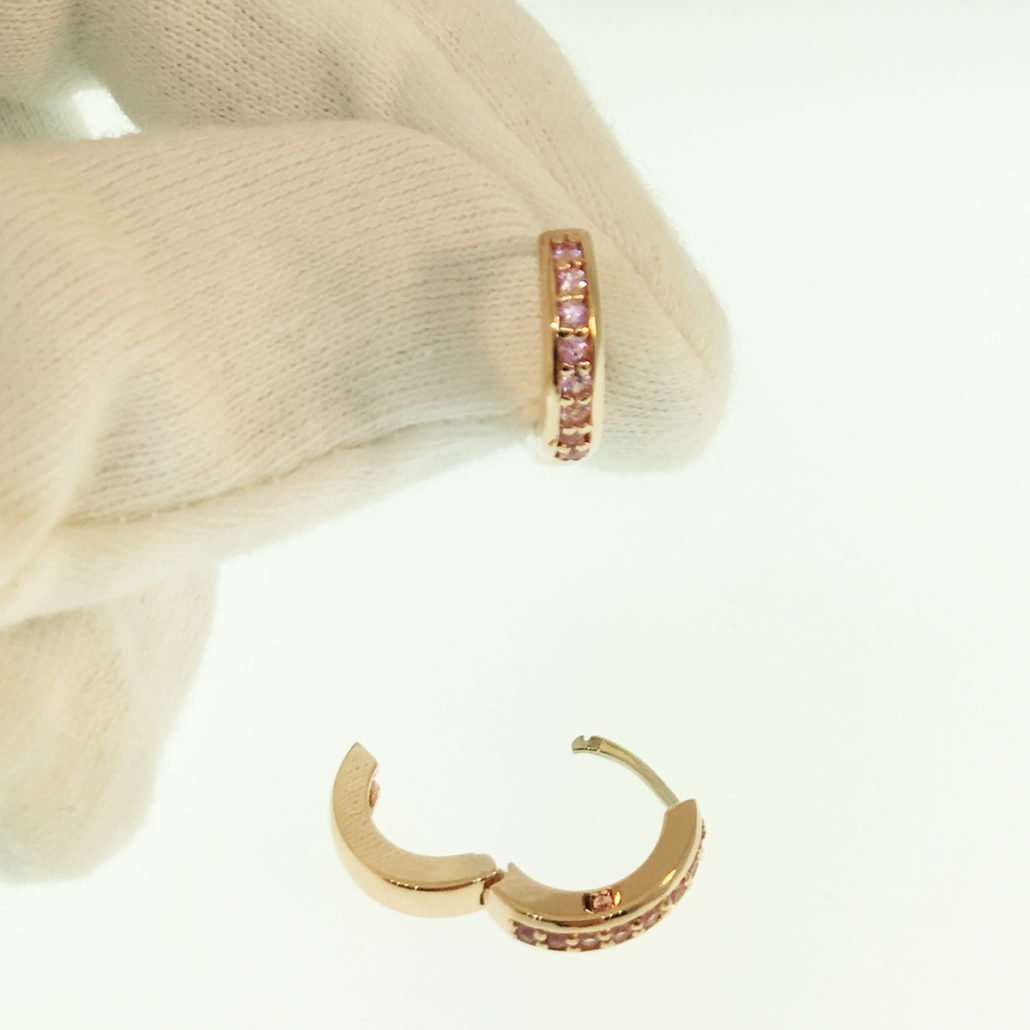Pink Sapphire, 14K Rose Gold, Hoop Earrings, Locking Post